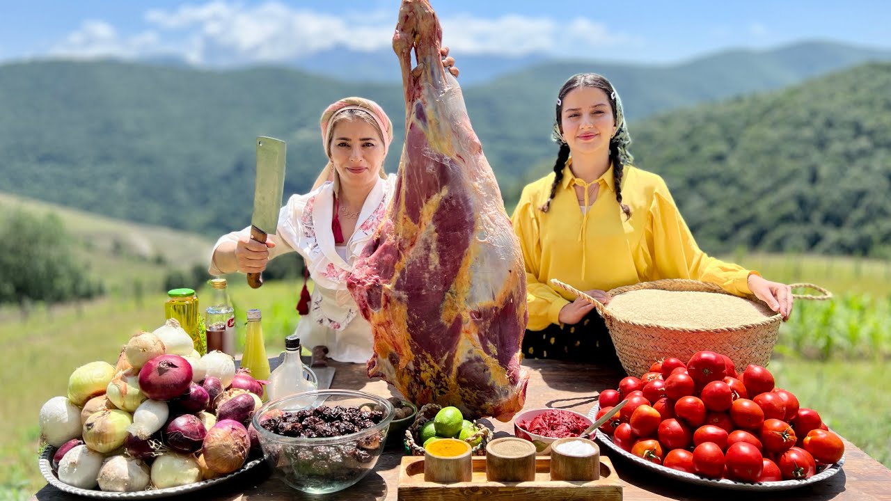 Приготовление большой коровьей ножки и лука для приготовления восхитительного рагу из гейме