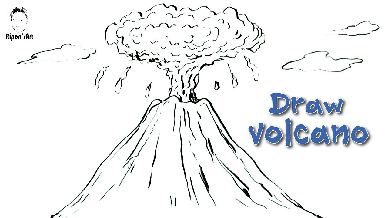 How to Draw a Volcano Step by Step  EasyLineDrawing