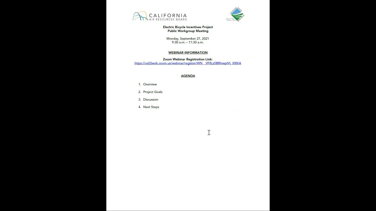 Second Work Group Meeting for the Electric Bicycle Incentives Project