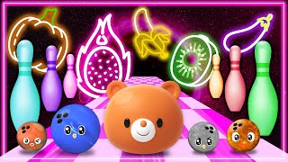 Funny Planet Bowling Ball Adventure for Kids! | 🍉Colorful Fruits and Vegetables I Learn Fruits Name