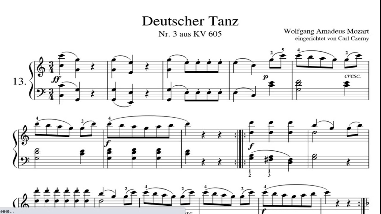 German Dance No.3 KV 605 Piano Solo Mozart YouTube