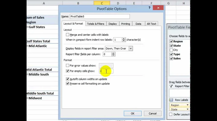 How to Prevent Empty Cells from Displaying in a Pivot Table