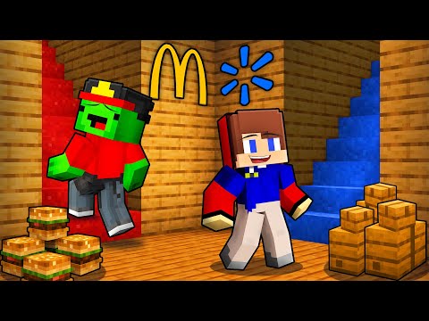 JJ and Mikey : MCDONALDS vs WALMART Choose The Right Stairs in Minecraft ! - Maizen