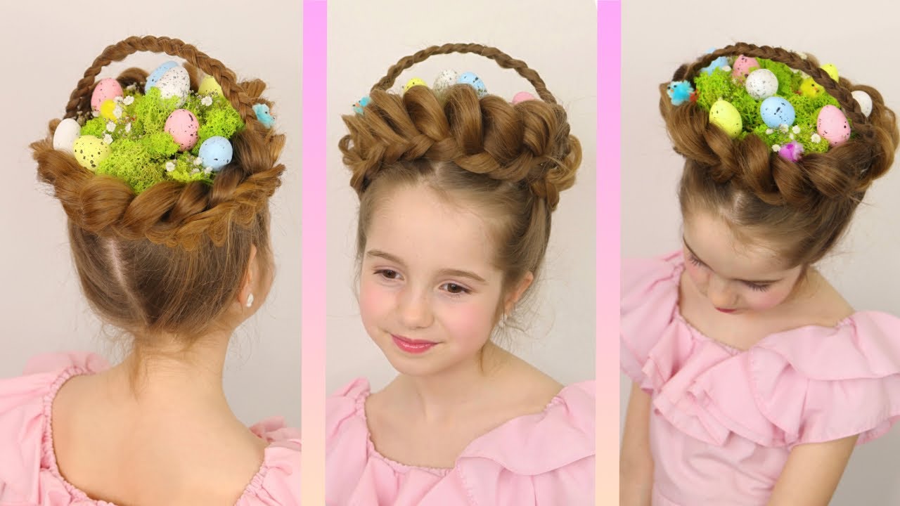 Замечательная прическа в виде пасхальной корзинки 🐣