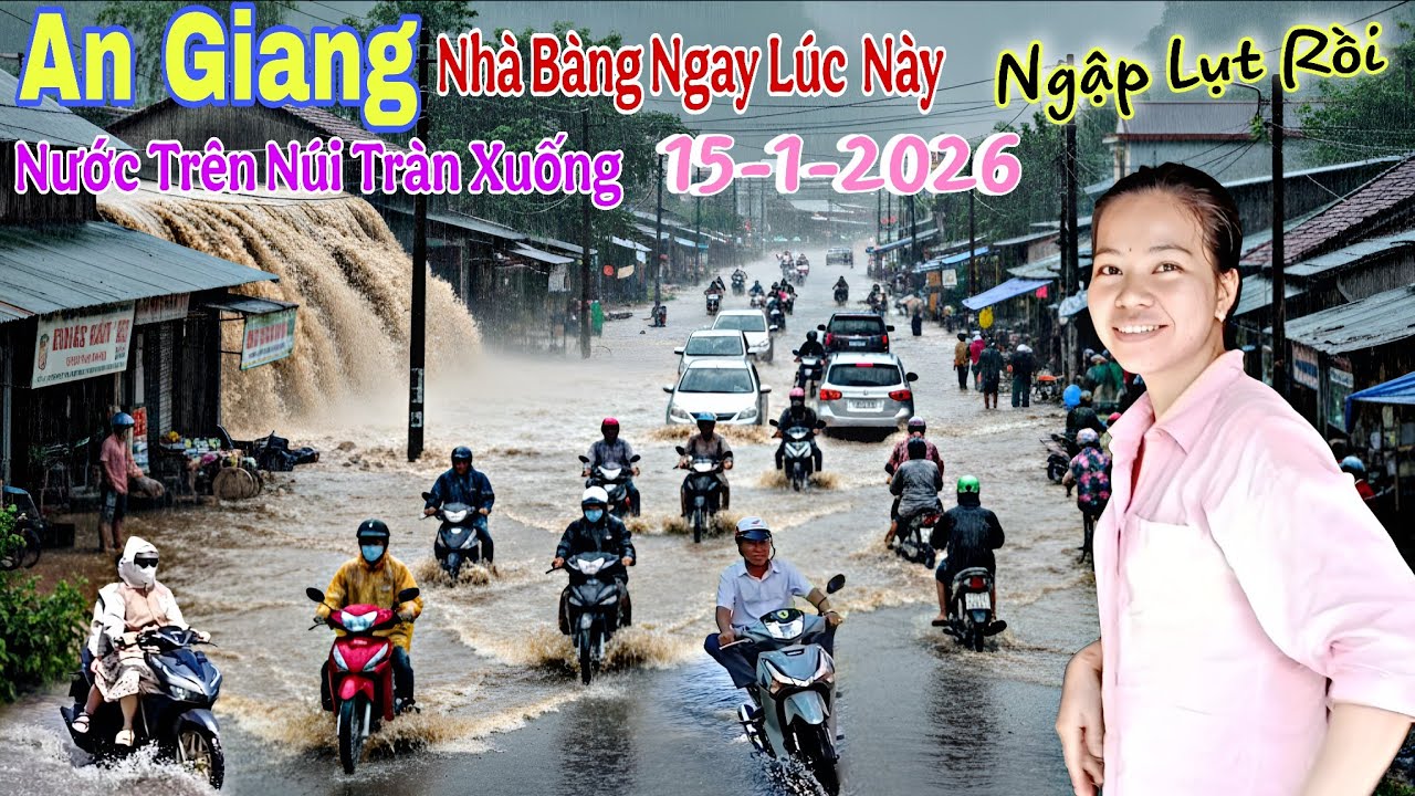 Nhà Bàng an giang ngay lúc này.Nước trên núi tràn xuống ngập lục chợ.Lúc Đường Lộ