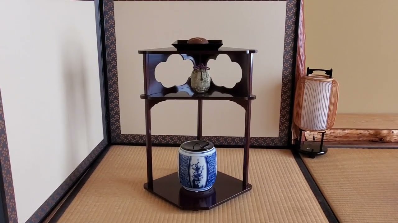 竹製　煎茶お手前や、盆石景の飾り棚として利用可能 盆香合炭点前、好文棚 bonkogo temae w/kobundana Omotesenke-ryu [表