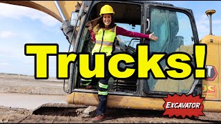 Video thumbnail of "Construction Vehicles in Real Life. Excavator, Bulldozer, Tractors, Dump Trucks with Patty Shukla"