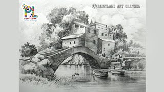 How to Draw Bridge and Houses In A Scenery | Easy Pencil Art Tutorial