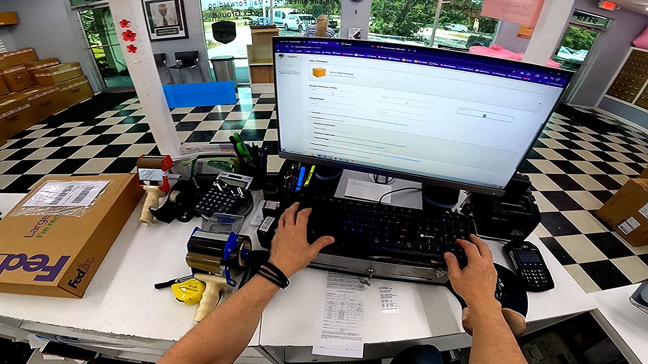 POV packing customer items in Fedex shipping store | 4k