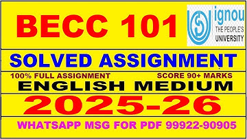 BECC 101 solved assignment 2025-26 in English || becc 101 solved assignment 2026 || becc101 2025-26