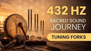 Sacred Sound Journey | 432 Hz • 216 Hz • 108 Hz | Tuning Forks, Ocean Waves & Delta Binaural Beats