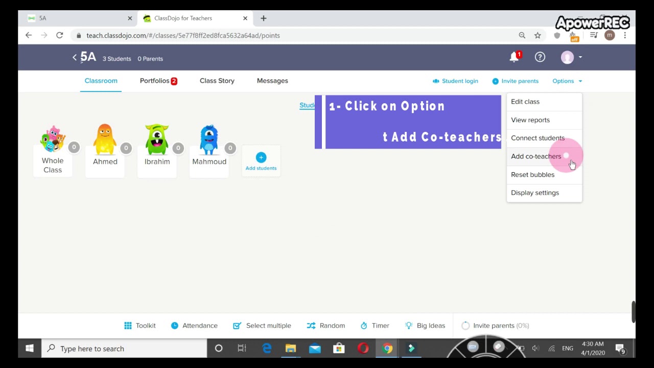 Invite Co Teachers to ClassDojo إضافة المدرسين لبرنامج كلاس دوجو - YouTube