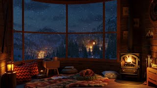 Fall Asleep in 3 Minutes with Cozy Fireplace and Blizzard Sounds in a Cozy Cabin with Mountain Views