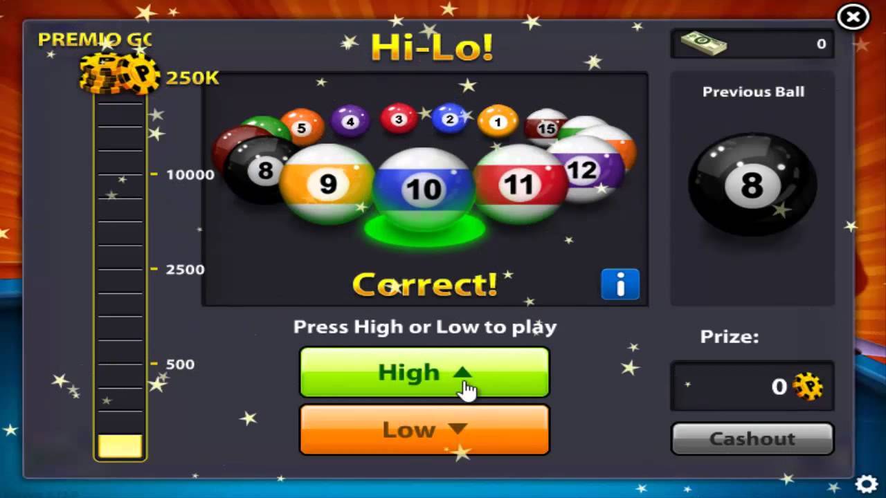 8 ball pool Hi-Lo 3 tries - 