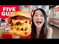 SO CHEESY! Eating Five Guys 5X5 Bacon Cheeseburger &amp; Cajun Fries - Cheat Day Mukbang Eating Show