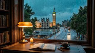 Rainy Night in London 🌧 Big Ben View Study Ambience &amp; Warm Jazz  for Work, Study