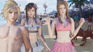 Final Fantasy 7 Rebirth - Cloud Reacts to Tifa & Aerith in Swimsuit Beach Scene 4K