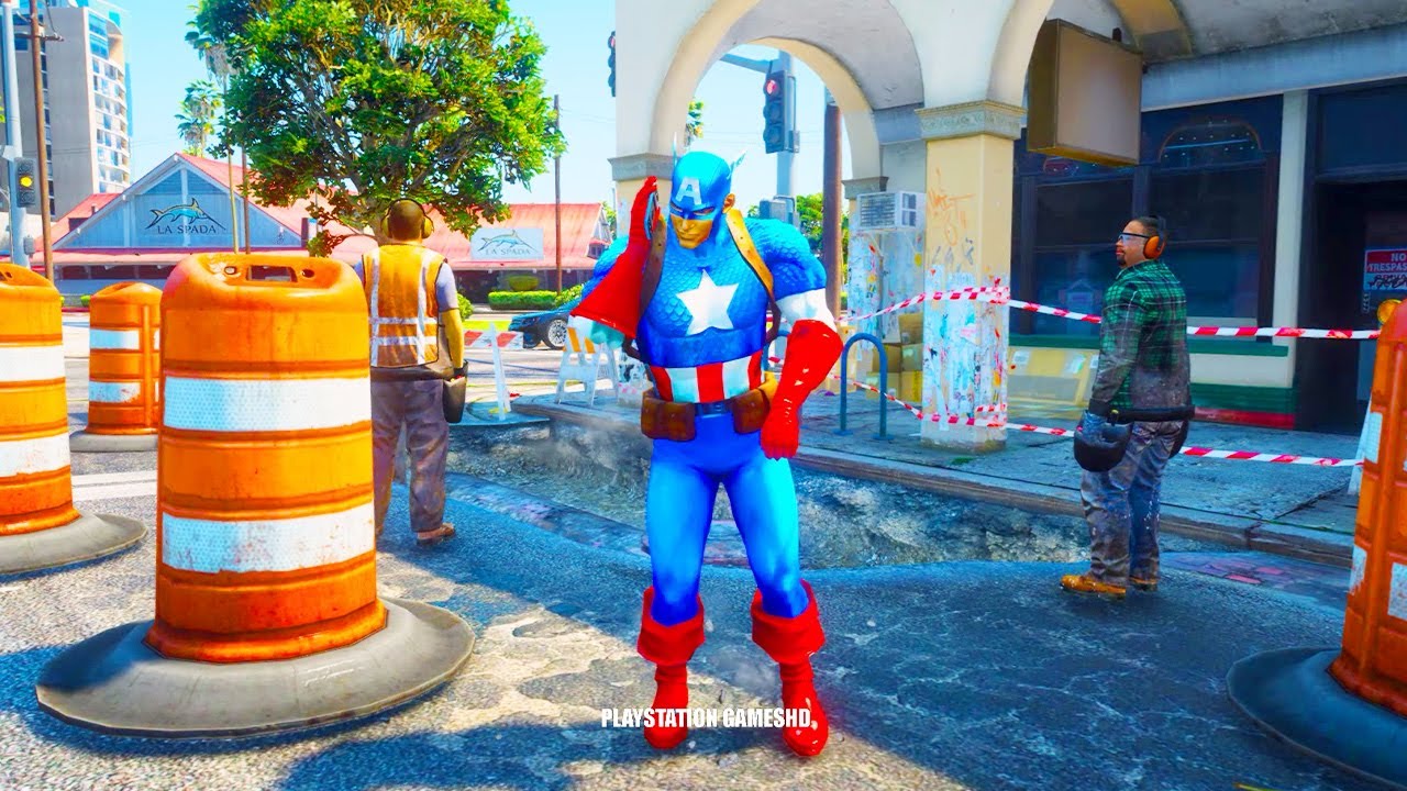 GTA 5 Captain Americ saving Spiderman Gameplay Playstation GamesHd