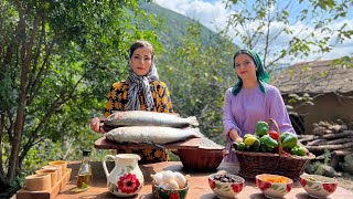 Trout Fish and Dried Fruits Recipe with Local Tandoori Bread Cooked in Village