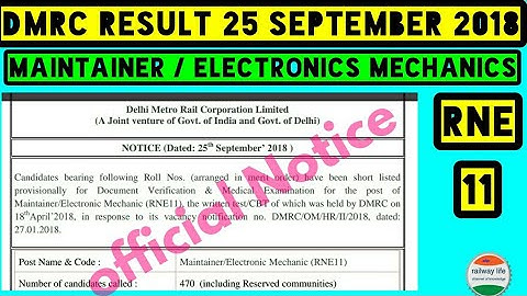 Maintainer Electronics mechanics Result declared in DMRC on 25 September 2018