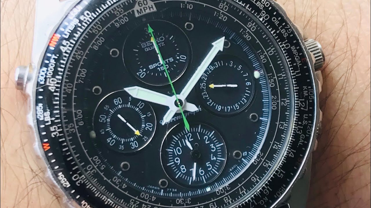Men's SEIKO 7t34-6a00 Pilot's Flight Alarm Chrono 40mm Steel Quartz Watch  1990's - How it works! - YouTube