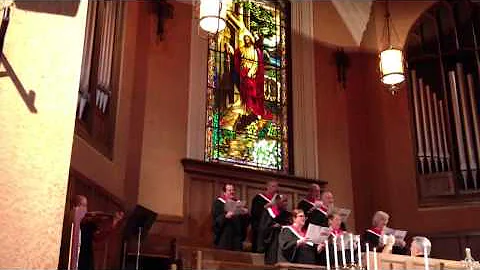 Pioneer Church Choir singing and Caryl playing violin "One Hope, One Faith, One Lord"