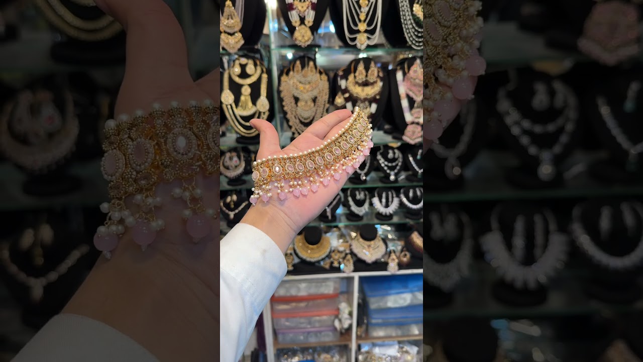 Original Indian Zarkon Stones Making Choker Set In Pink Colur Available In Stock 😍🔥#shorts #fyp