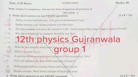 12th class physics Gujranwala group 1 paper 2024 | 2nd year physics paper