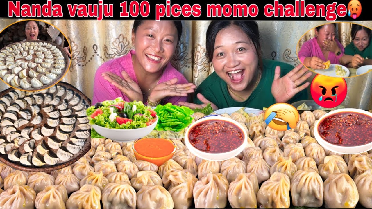 Nanda vs Vauju 😱 || 100 Momos Eating Challenge 🔥 who win😆🤩