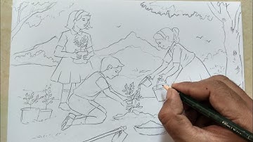 Tree plantation Drawing/ Save tree save earth Drawing/Tree plantation memory Drawing