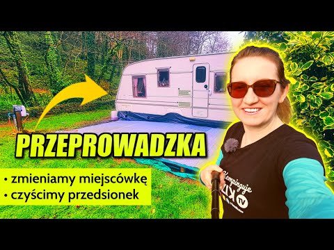 Przestawiamy PRZYCZEPĘ KEMPINGOWĄ w nowe miejsce! Dlaczego? Jak wygląda CZYSZCZENIE przedsionka?