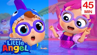 Baby Shark VS Mermaid Challenge! 🦈🧜‍♀️| Swimming Fun | Little Angel Kids Songs & Nursery Rhymes