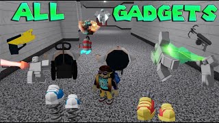 ALL GADGETS in GREAT SCHOOL BREAKOUT! (First Person Obby) Speed & Bouncy Boots, Jetpack, God mode