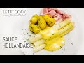 Spargel mit Sauce Hollandaise, Petersilienkartoffeln und gekochtem Schinken (lang)