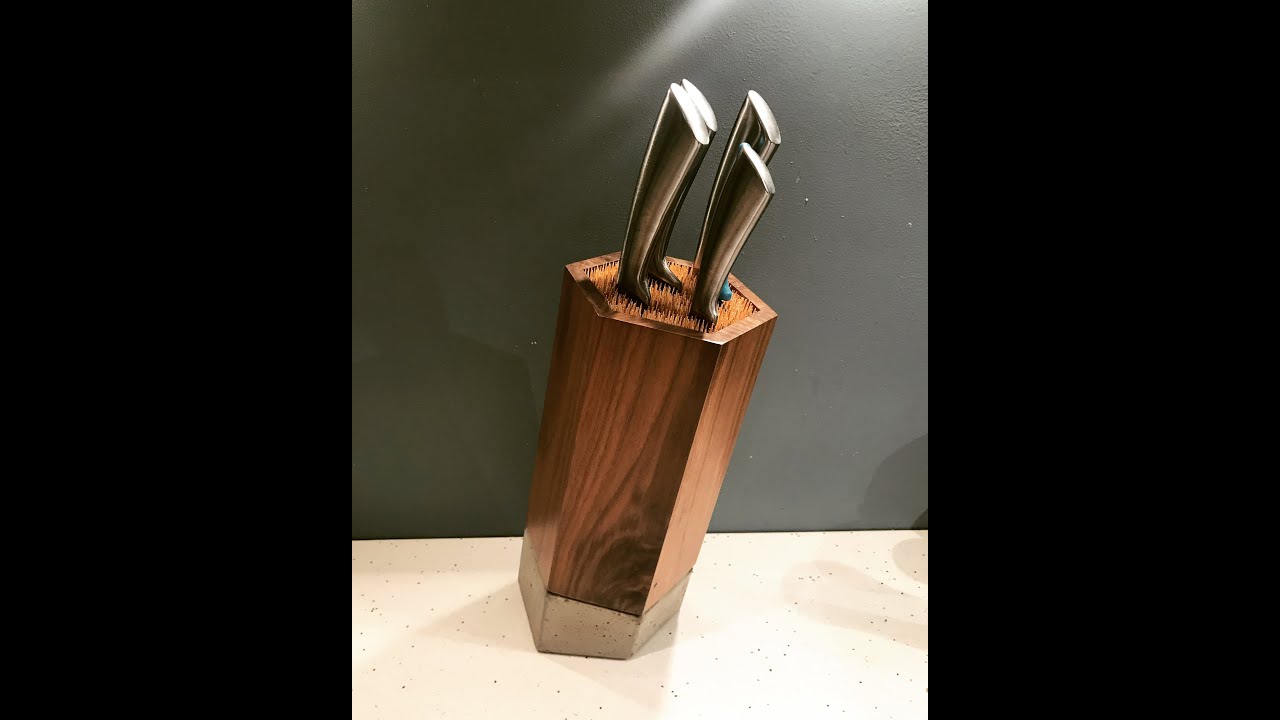 Walnut, Concrete & Bamboo (Skewers) Knife Block. (Takes any knife) YouTube