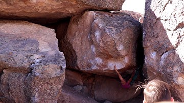 Marissa Murr sending Powpow (v8) Bishop, Ca