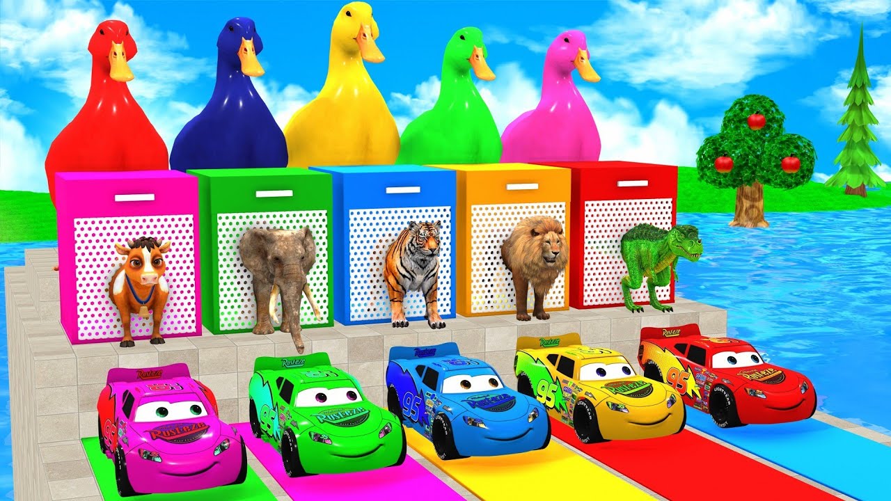 Long Slide Game with Cow Elephant Gorilla Hippopotamus Tiger 3d Animal Game Funny 3d Animals