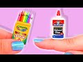 ♥ Tutorial DIY: Útiles Escolares en miniatura 100% Realista Pegamento, Regla, Cuaderno, Crayons ♥