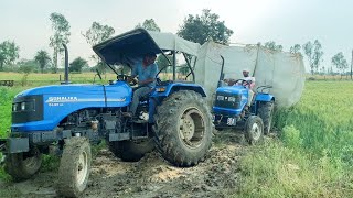 Sonalika 35 Di Stuck In Mud With Loaded Trolley Of Straw Rescued By Sonalika 60 And Eicher 380 Tract