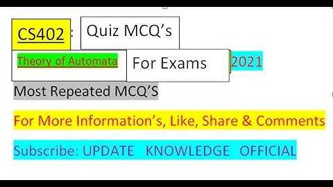 CS402 Theory of Automata || Quiz Questions|| Most repeated mcq