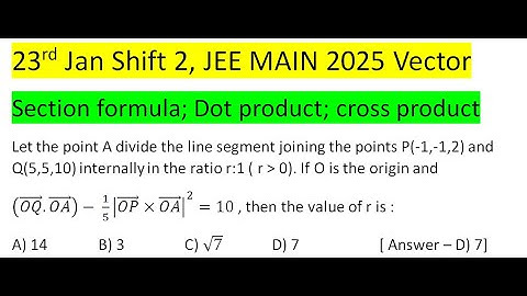Let the point A divide the line segment joining the points P(-1,-1,2) and Q(5,5,10) internally in t