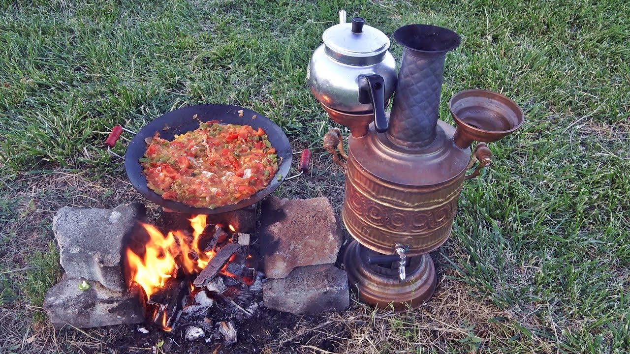 Turkish Menemen And Black Tea Recipe, we made Easy Food in Nature, Best Village Food