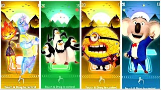 ELEMENTAL🆚MADAGASCAR PENGUINS🆚MEGA MINIONS🆚SING2 | Spining Wheel - 🎶 Tiles Hop EDM Rush