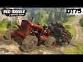 Spintires: MudRunner - DT 75 Old Tractor With Trailer Gets Stuck On A Steep Climb