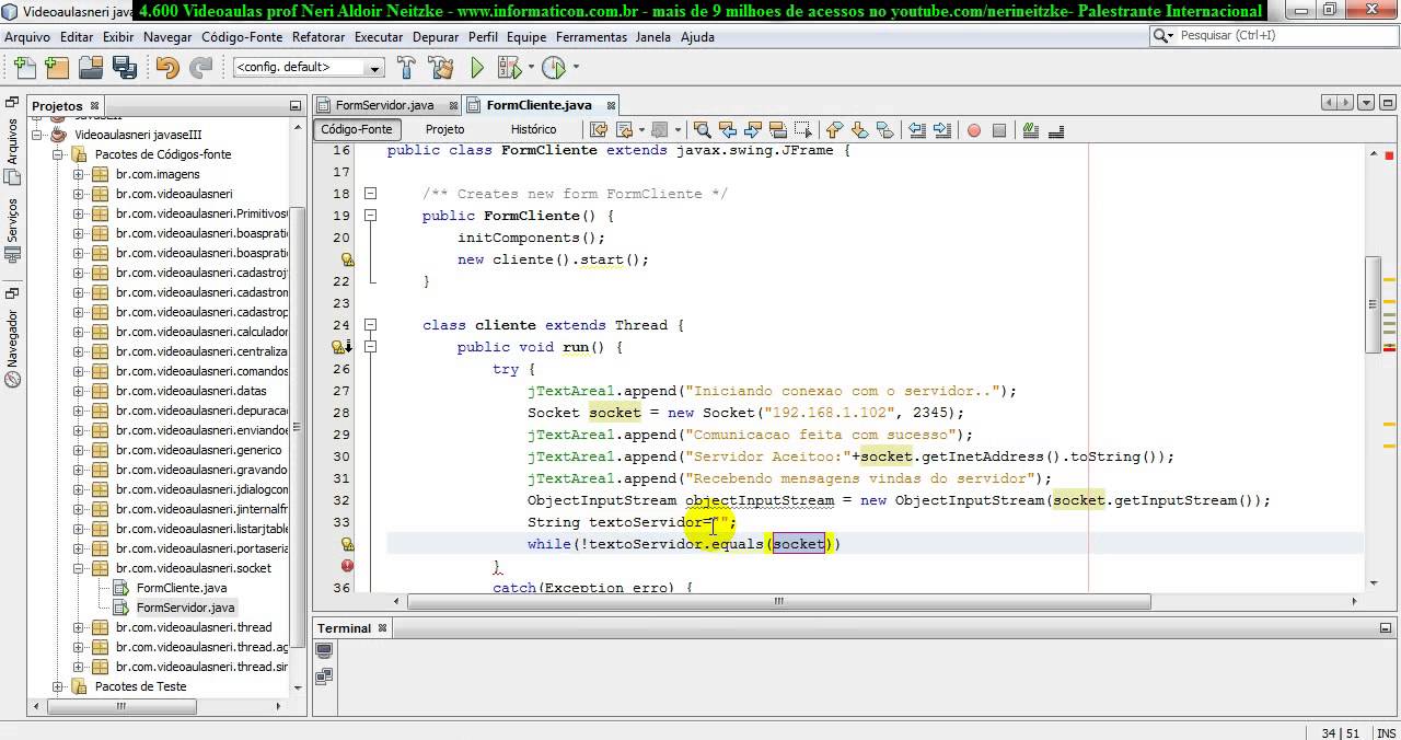 aula 4776 java seIII Rede com Socket criando cliente e se comunicando ...