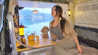 Solo camping in a car in the rain | Seafood pajeon and makgeolli