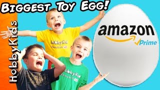 Giant AMAZON TOYS Surprise Egg full of Toys with HobbyKids Popular Amazon toys opened and reviewed with HobbyPig, HobbyFrog and HobbyBear! We bought Amazon Prime toys like a