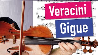 Veracini Gigue from Sonata in d minor CLOSE UP | Violin Sheet Music | Playalong in various tempi