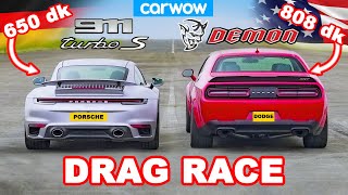 Dodge Challenger Demon v Porsche 911 Turbo S - DRAG RACE