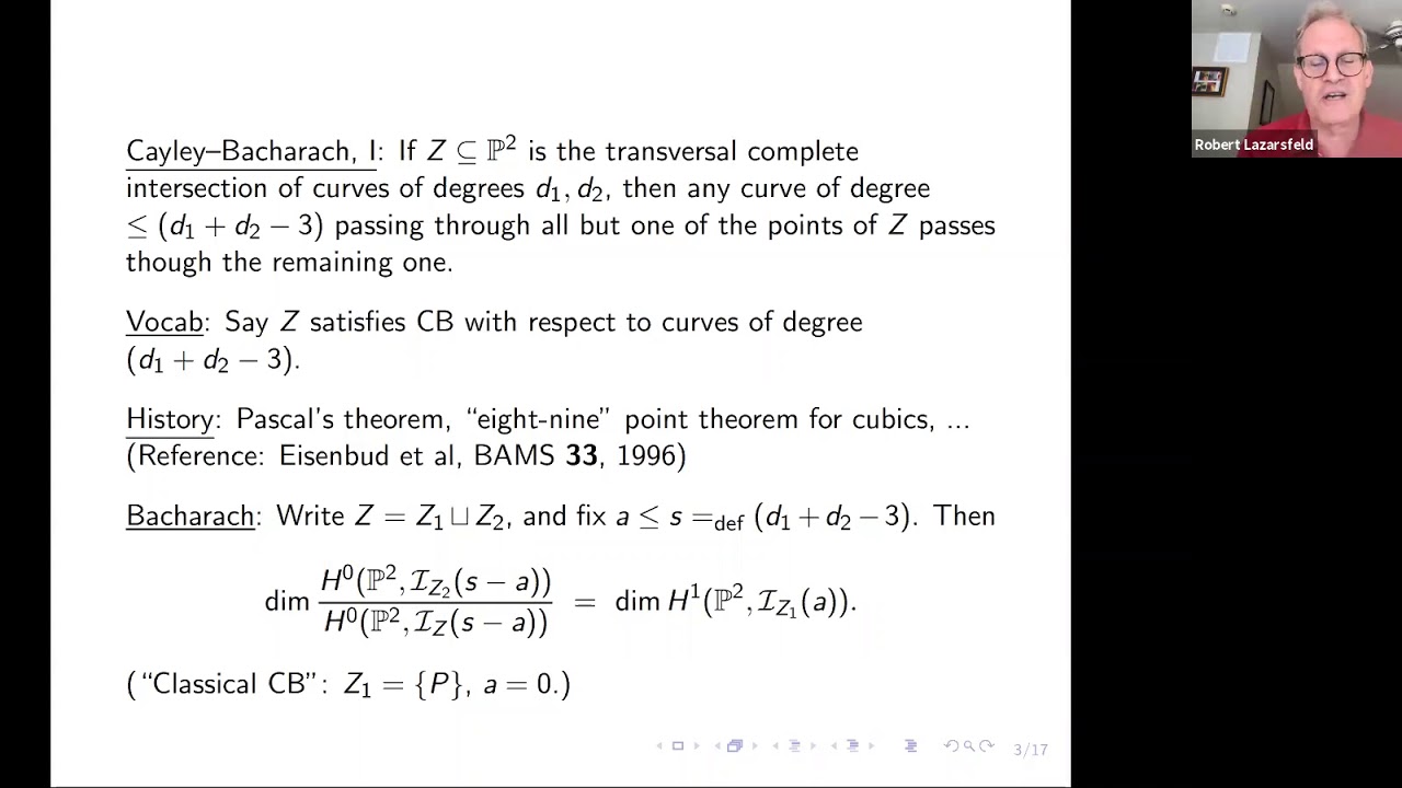 Robert Lazarsfeld, CayleyBacharach theorems and multiplier ideals